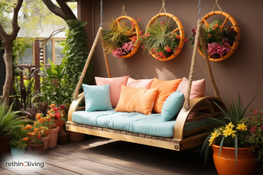 RethinqLiving.com Blog Feature Image of Repurposed Furniture kept in a Creative Balcony Design in the blog- "Creative Balcony Design Ideas on a Budget"